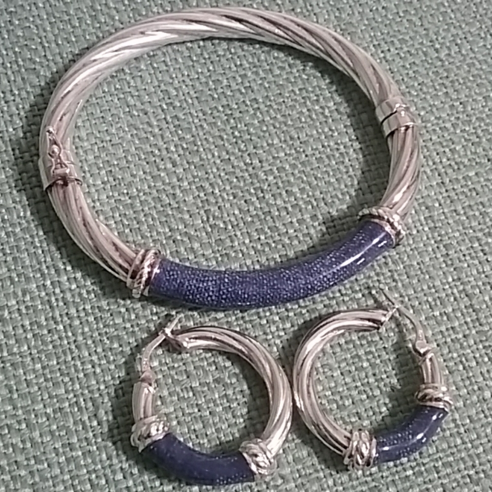 💎Silver bangle bracelet & earrings set
